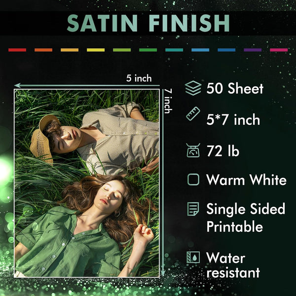 A-SUB Resin Coated Satin Photo Paper 260gsm 72lb, 5"x7", 50 Sheets (L06 Tone)