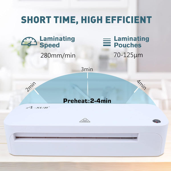 A-SUB Thermal Laminator A4 White Laminating Machine 2 Roller System with Release Button for Office School Business Use