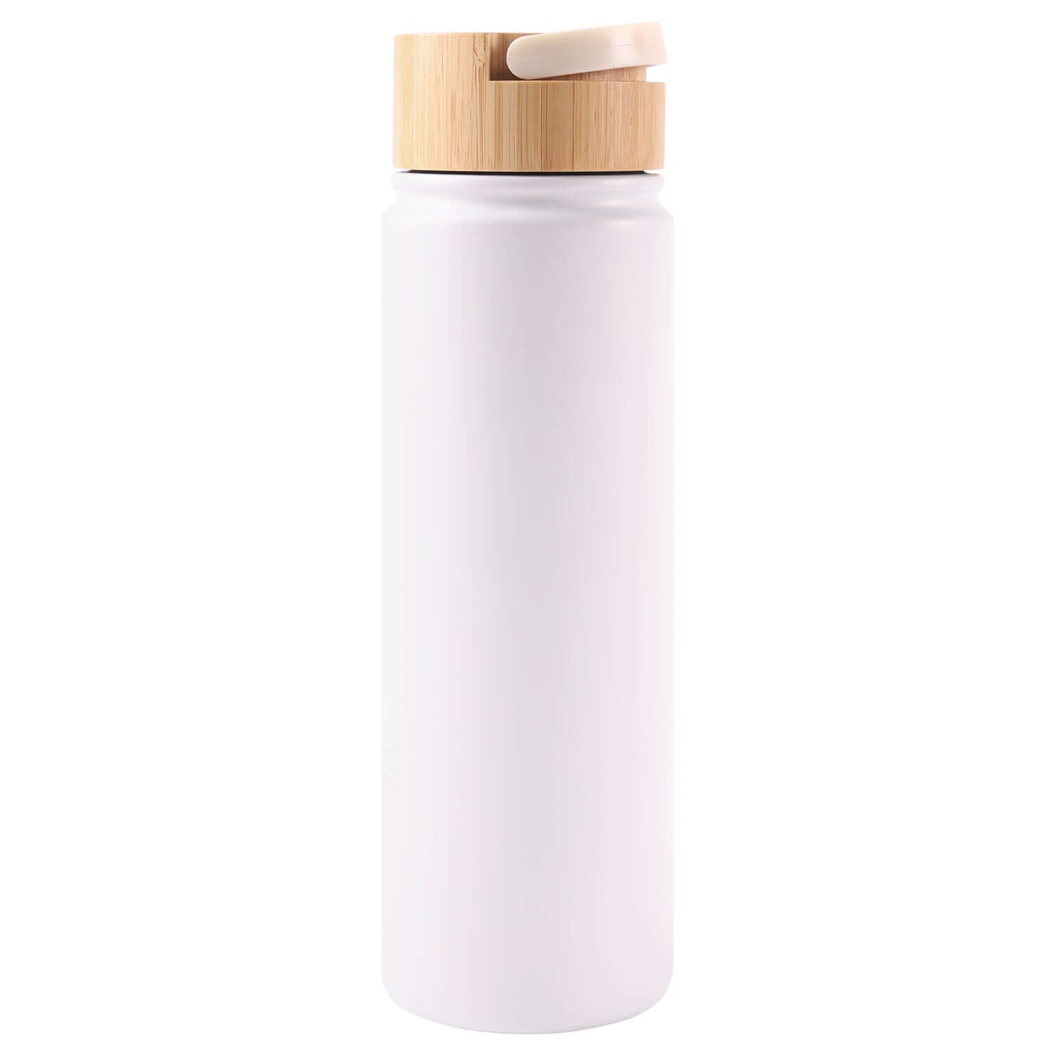 A-SUB white insulated sports water bottle for UV printing with bamboo lid, perfect for customization and waterslide decals.