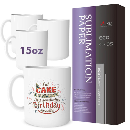 【Bundle Kit】A-SUB 4x9.5" 15oz Mug-Size Sublimation Paper & 15oz Sublimation Mug Blank 4 Packs