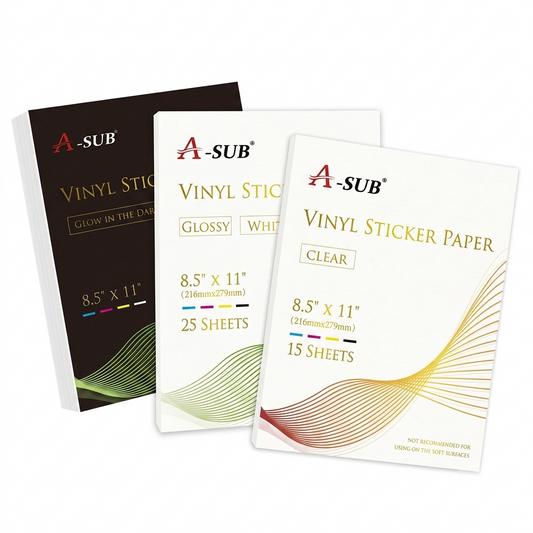 A-SUB Waterproof Glossy & Clear& Glow-in-the-Dark Vinyl Sticker Paper 8.5"x11" Inkjet Printable