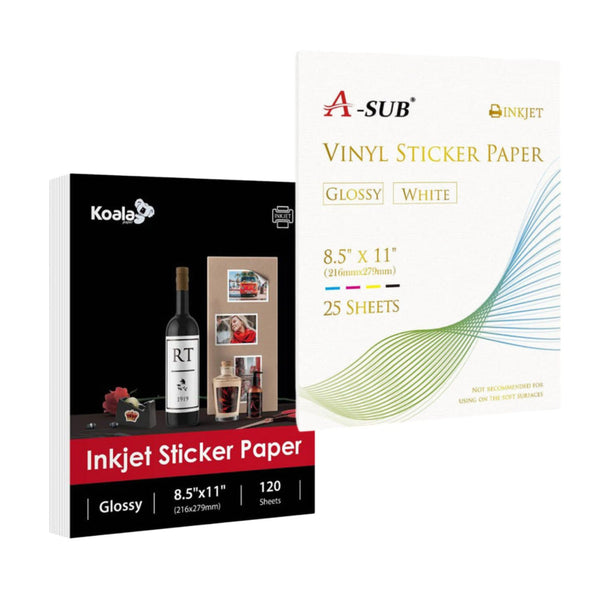 Beginner Trial Pack-A-SUB Glossy Vinyl Sticker Paper+Photo Sticker Paper for inkjet printer 145 sheets 8.5x 11 Inches