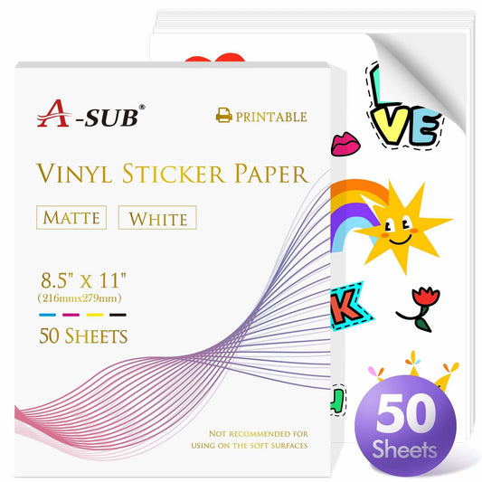 A-SUB Waterproof Matte Vinyl Sticker Paper for Inkjet Printer 50 Sheets - A-SUB