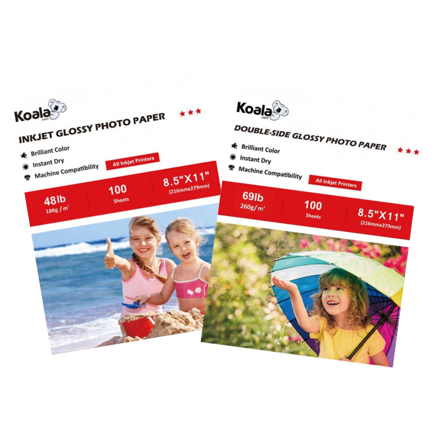 【Bundle Kit】Koala  Inkjet Glossy Photo Paper Bundle – 2 Types (180gsm/260gsm Double-Sided) – 100 Sheets Each