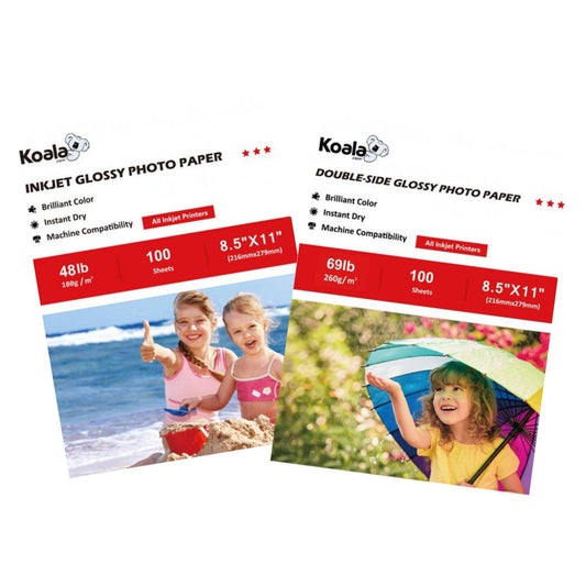 【Bundle Kit】Koala  Inkjet Glossy Photo Paper Bundle – 2 Types (180gsm/260gsm Double-Sided) – 100 Sheets Each
