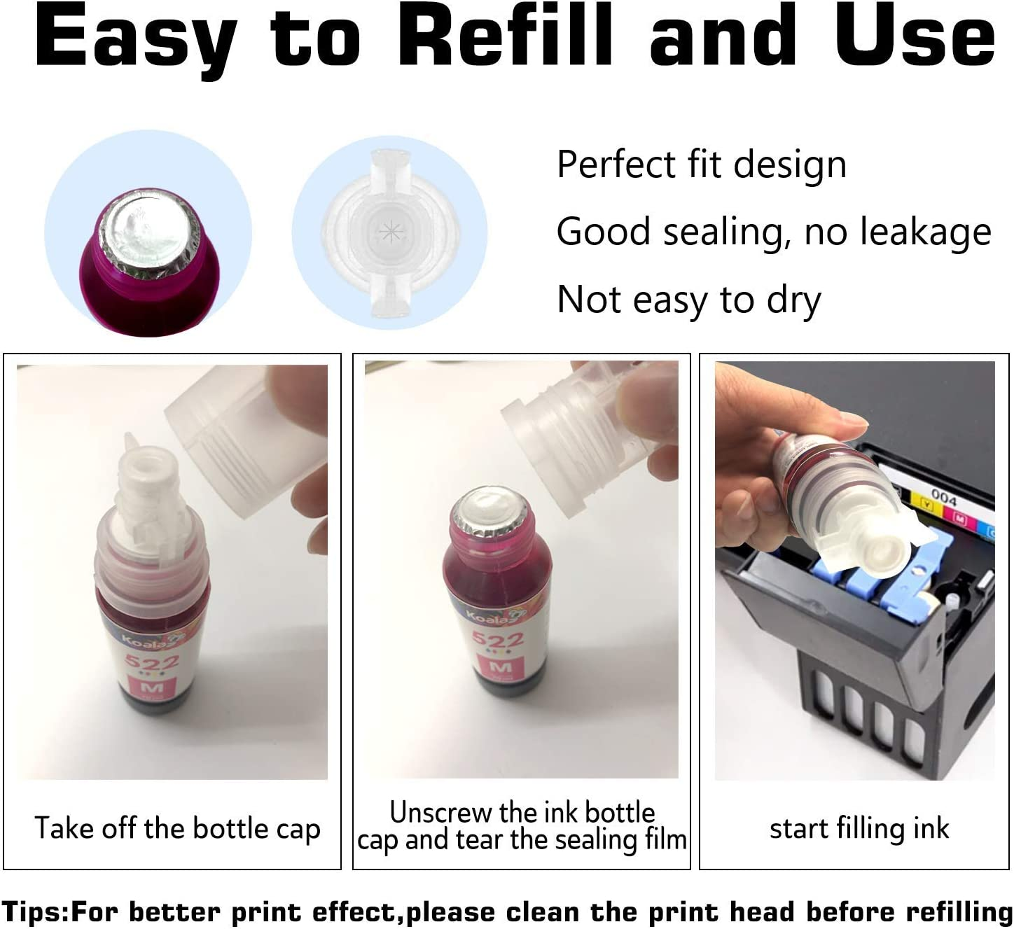 Dye Ink Bottle Replacement with EPSON Printer (B/C/Y/M)  ET-2720 ET-4700 280ml