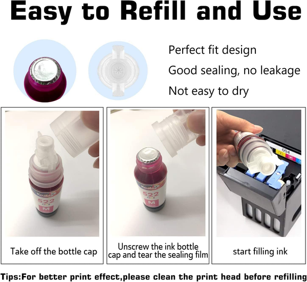 Dye Ink Bottle Replacement with EPSON Printer (B/C/Y/M)  ET-2720 ET-4700 280ml