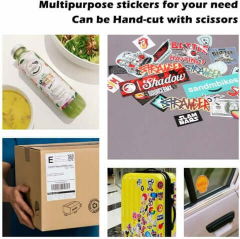 Multipurpose stickers can be hand-cut with scissors for various creative needs and projects.