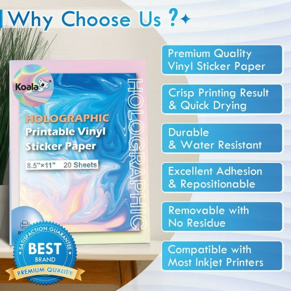 Holographic Vinyl Sticker Paper for Inkjet Printers 8.5x11 Inches