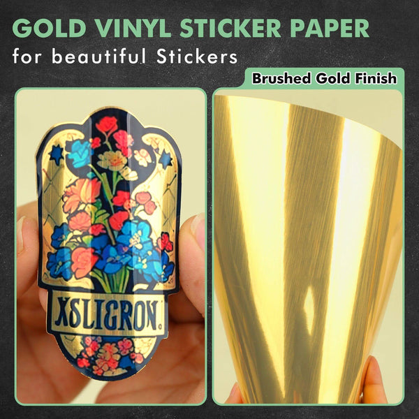 Metallic Brushed Gold Vinyl Sticker Paper for Inkjet Printer, 20 Sheets 8.5x11 Inches