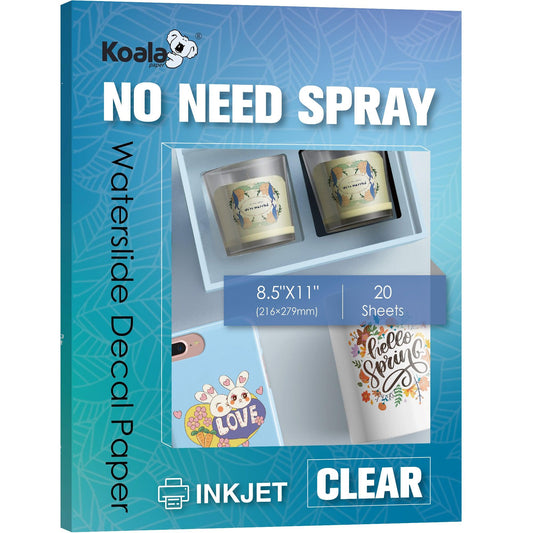 No Spray Need-Clear Waterslide Decal For Inkjet Printer 20 Sheets 8.5x11 Inches - A-SUB