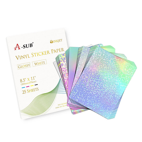 【Bundle Kit】A-SUB White Vinyl Sticker Paper+ Holographic Self Adhesive Laminate Sheets