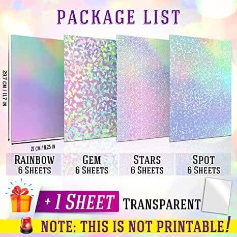 Self Adhesive Laminate Sheets Transparent Waterproof Holographic A4 25 Sheets