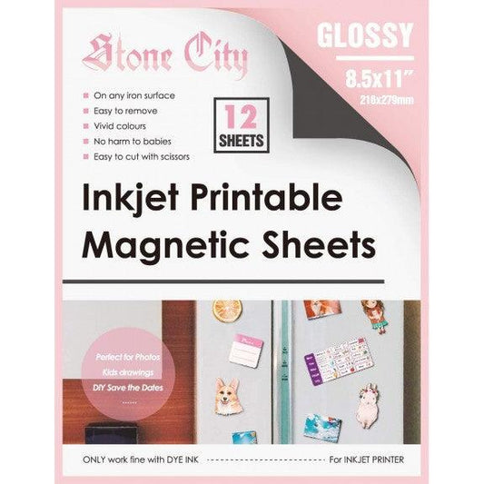 Stone City Printable Glossy Magnetic Sheets for Inkjet Printers 8.5x 11 Inches, 12 Sheets - A-SUB