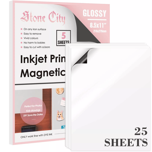 Printable Glossy Magnetic Sheets for Inkjet Printers - 8.5"x11" (12 Sheets)