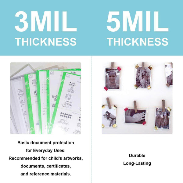 Comparison of 3 mil and 5 mil thermal laminating pouches for document protection and durability.