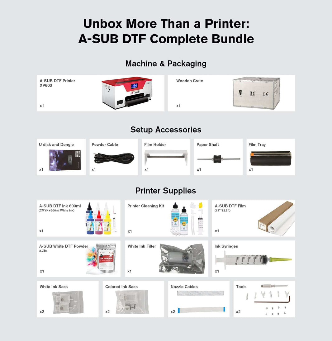 A-SUB A3 DTF Printer XP600 with Free Materials Kits