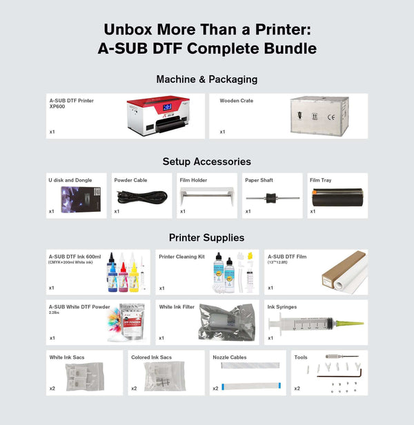 A-SUB A3 DTF Printer XP600 with Free Mateials Kits