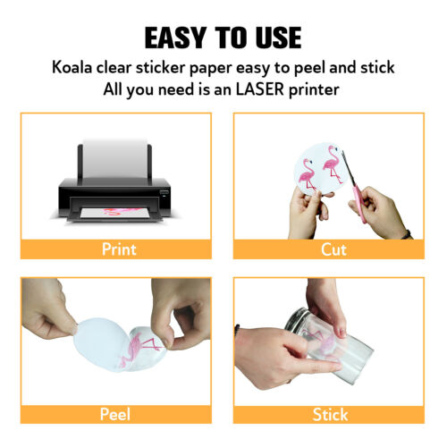 Waterproof  Clear Vinyl Sticker Paper for Laser Printer 20 Sheets