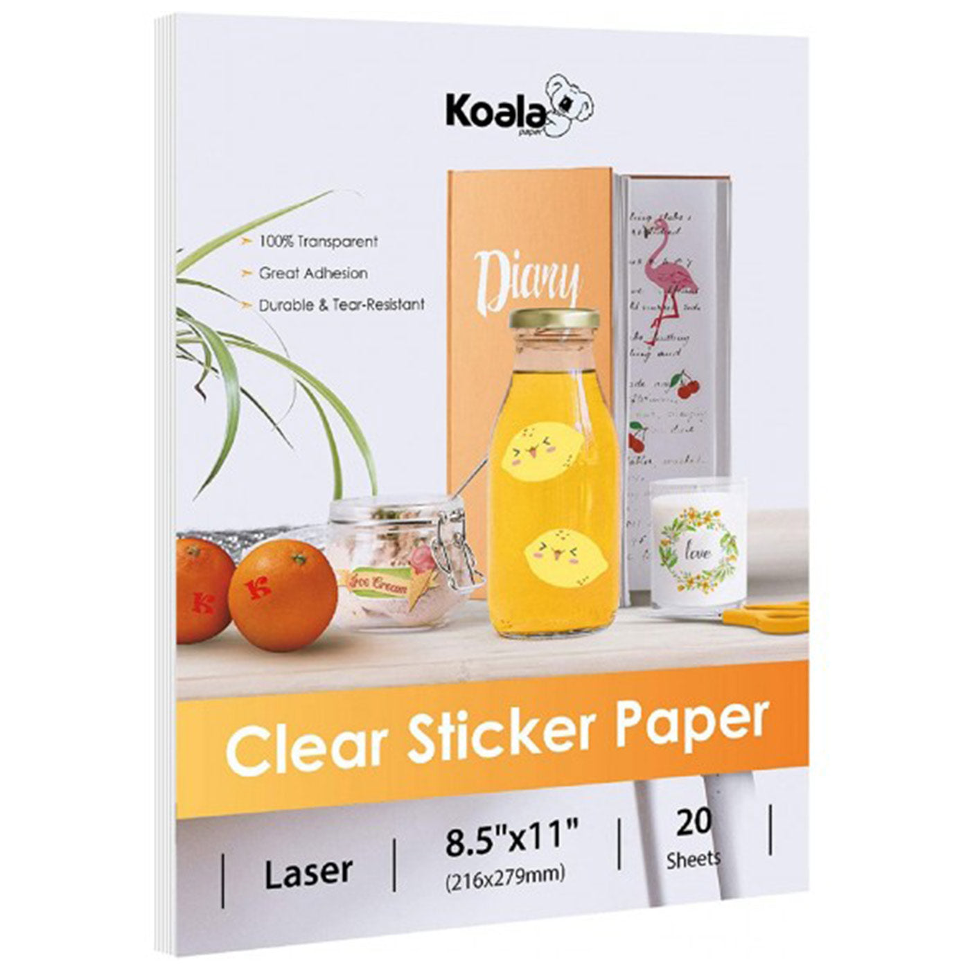 Waterproof  Clear Vinyl Sticker Paper for Laser Printer 20 Sheets