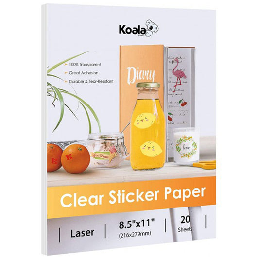 Waterproof  Clear Vinyl Sticker Paper for Laser Printer 20 Sheets
