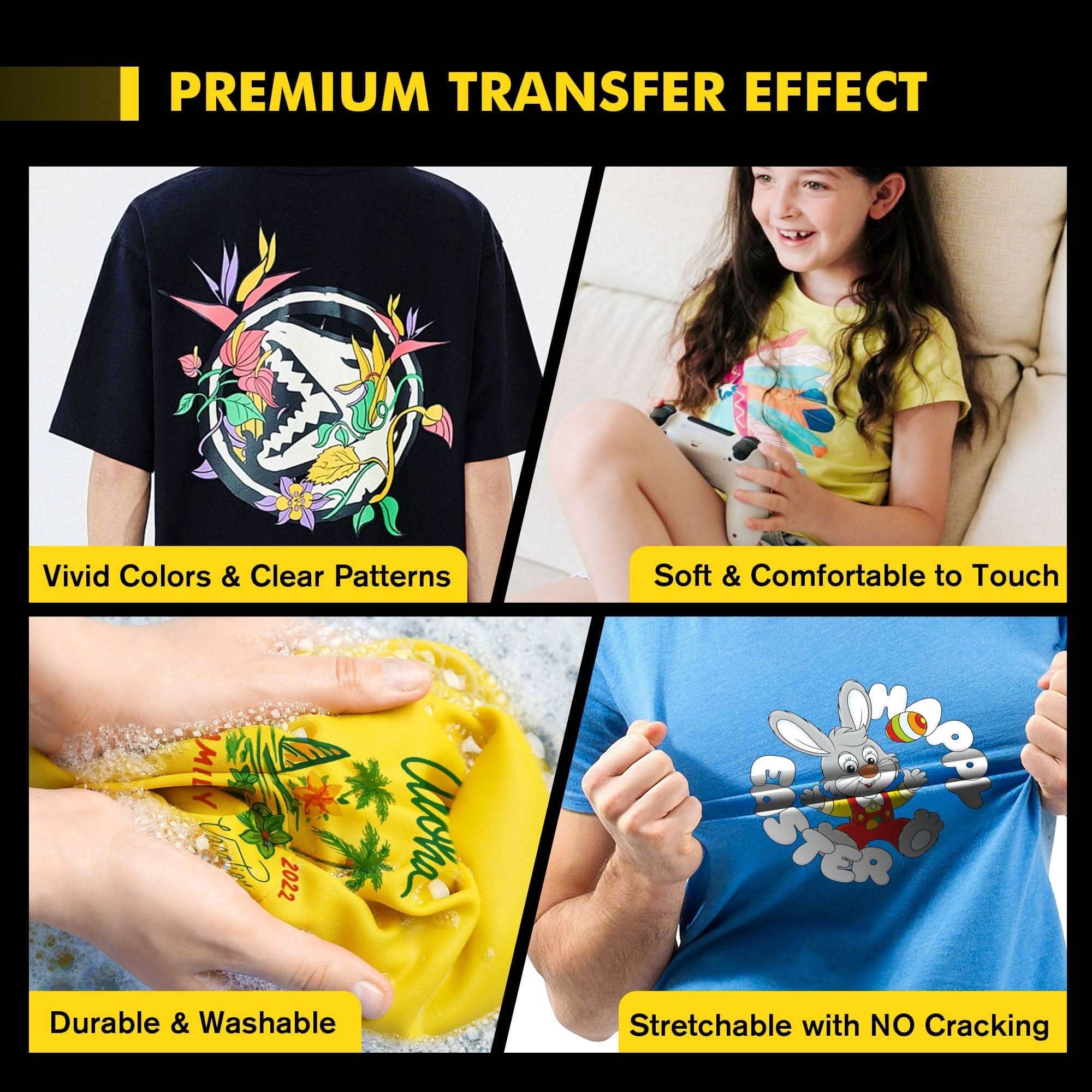 A-SUB DTF transfer film image showing premium transfer effects with vivid colors and durable, washable designs.