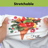 Stretchable fabric with vibrant sublimation design, showcasing fruits and text for cotton shirt printing.