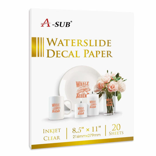 A-SUB Clear Waterslide Decal Paper Clear for Inkjet Printer 20 Sheets 8.5x11 - A-SUB