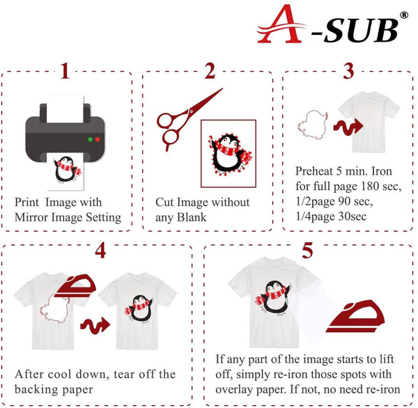 A-SUB Upgraded Light Shirt Transfer Paper Compatible with Cutting Mach