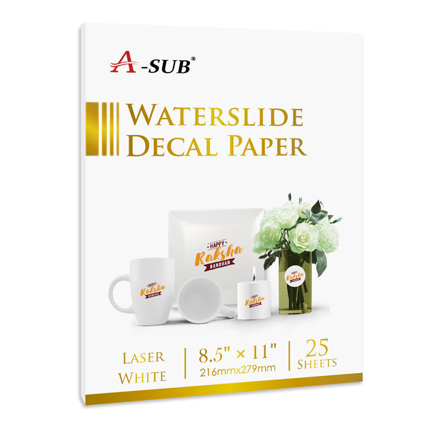 A-SUB 8.5"x11" Waterslide Decal Paper White for Laser 25 Sheets