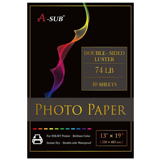A-SUB 13"x19" Luster Resin-Coated Double Sided Photo Paper 74lb 300gsm - A-SUB