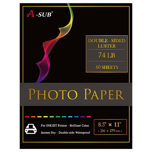 A-SUB 8.5"x11"Luster Resin-Coated Double Sided Photo Paper 74lb 300gsm - A-SUB