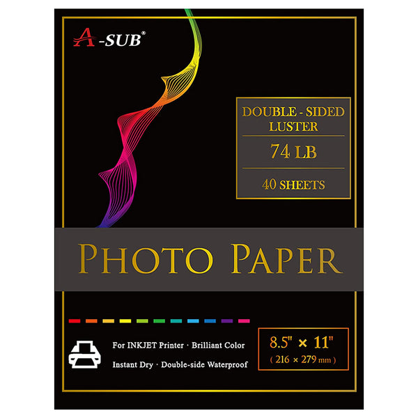 A-SUB Premium Double Sided Photo Paper Luster 8.5 x 11 Inch 74lb for Inkjet Printers 40 Sheets