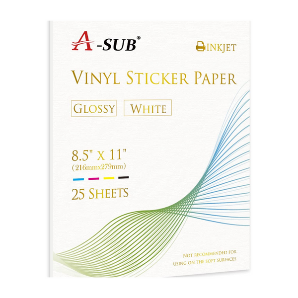 A-SUB Waterproof  Glossy Vinyl Sticker Paper for Inkjet Printer 25 Sheets
