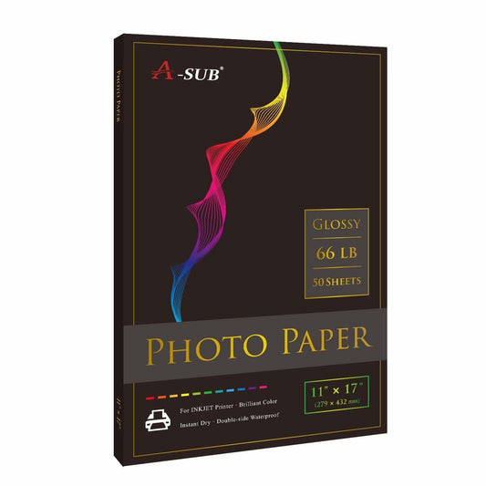 A-SUB 11"x17" High Glossy Resin-Coated Photo Paper 66lb 250gsm 50 sheets - A-SUB