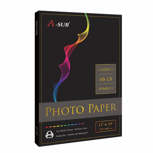 A-SUB 13"x19" High Glossy Resin-Coated Photo Paper 66lb 250gsm 50 sheets - A-SUB
