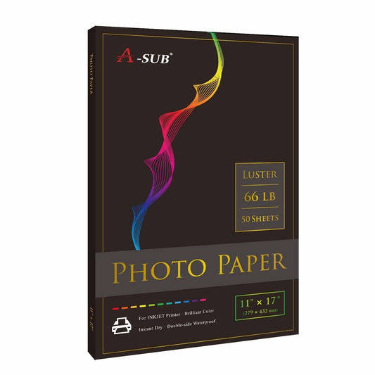 A-SUB 11"x17" Luster Resin-Coated Photo Paper 66lb 250gsm 50 sheets - A-SUB