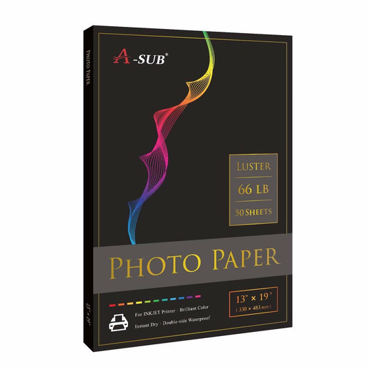 A-SUB 13"x19" Luster Resin-Coated Photo Paper 66lb 250gsm 50 sheets - A-SUB