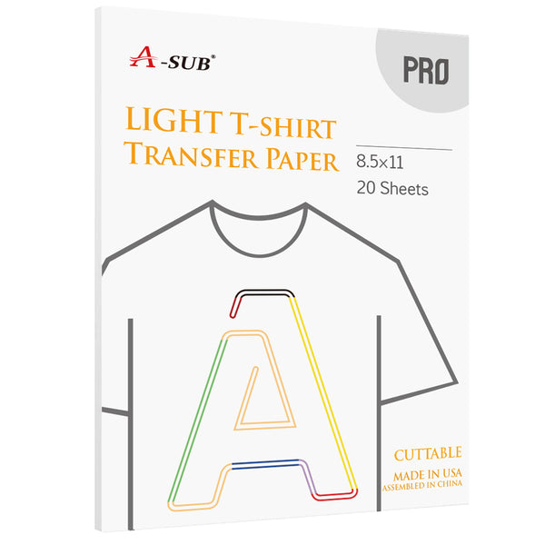 A-SUB 8.5''x11'' Light Fabric Transfer Paper 20 Sheets